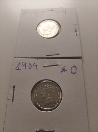 2 Monedas Plata España 1904 estrella 0*4 visibles 