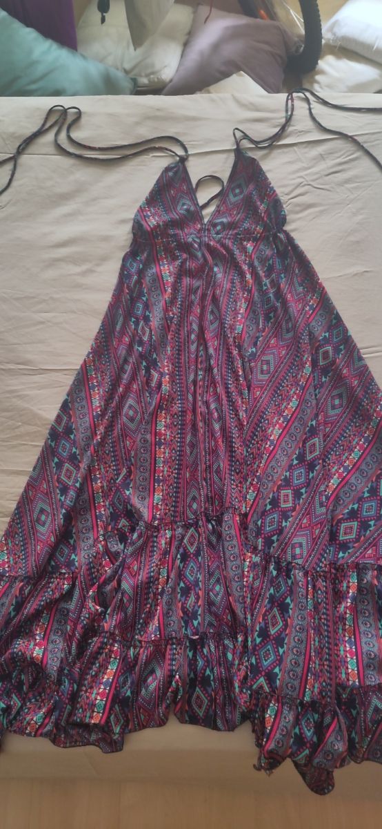 Vestido largo multicolor viscosa- Escote espalda