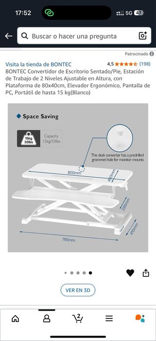 Escritorio Elevador Blanco. Estar de pie/sentado