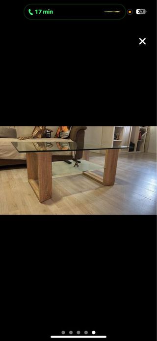 Mesa centro cristal madera