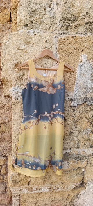 Vestido vintage floral amarillo gris