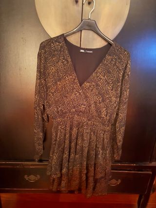Vestido Zara M - Negro y dorado