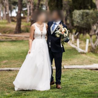 Vestido novia blanco (M)- Corte A, Encaje, Moderno