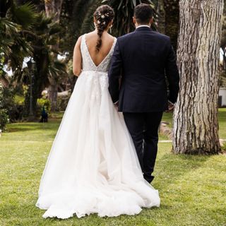 Vestido novia blanco (M)- Corte A, Encaje, Moderno