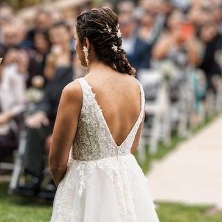 Vestido novia blanco (M)- Corte A, Encaje, Moderno