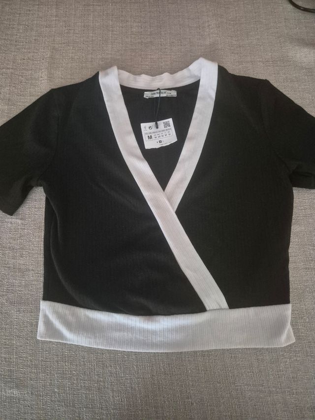 Top Zara Trafaluc bianco e nero - M