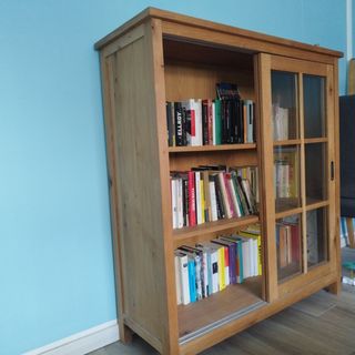 Libreria legno vetro ante scorr.