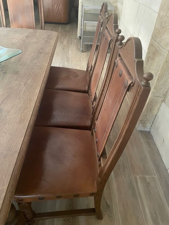 Conjunto mesa + 6 sillas madera + 2 sillones