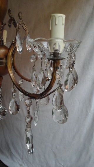 Lampadario vintage anni '60 in metallo e cristallo