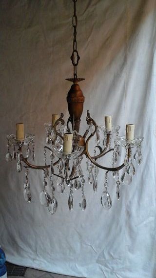Lampadario vintage anni '60 in metallo e cristallo
