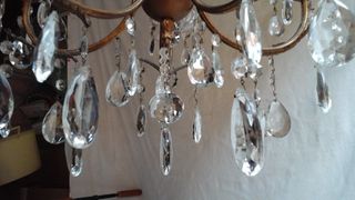 Lampadario vintage anni '60 in metallo e cristallo
