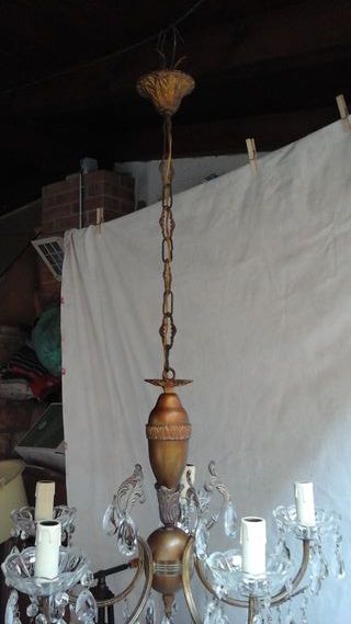 Lampadario vintage anni '60 in metallo e cristallo
