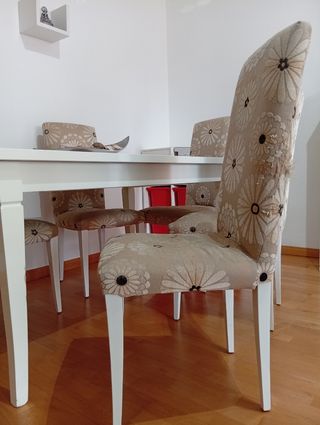 Juego de 6 sillas comedor - blanco y beige