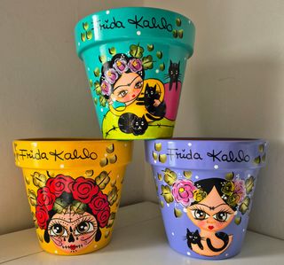 3 Macetas Frida Kahlo pintadas a mano