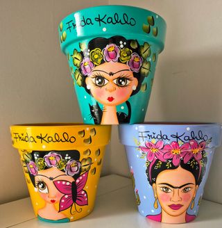 3 Macetas Frida Kahlo pintadas a mano