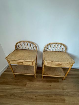 Mesitas noche vintage bambú mimbre x2