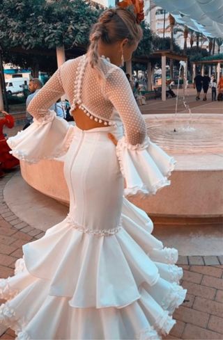 Traje Flamenca Blanco - Talla L