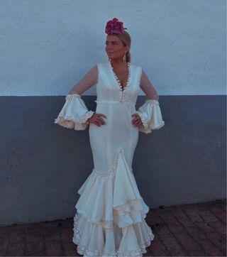 Traje Flamenca Blanco - Talla L