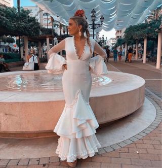 Traje Flamenca Blanco - Talla L