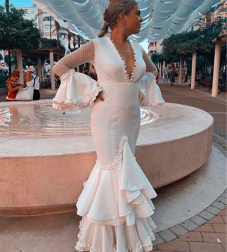 Traje Flamenca Blanco - Talla L