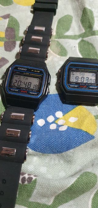 Relojes Casio A158WE plateado y F-91W