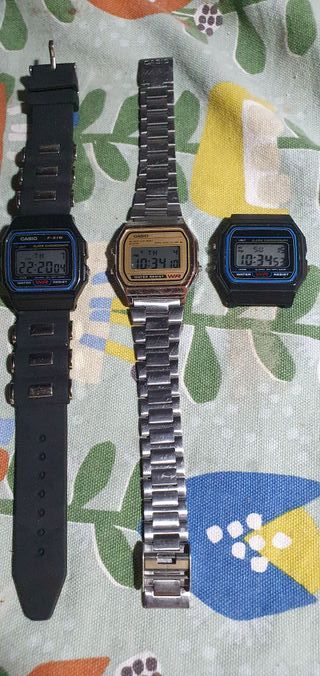 Relojes Casio A158WE plateado y F-91W
