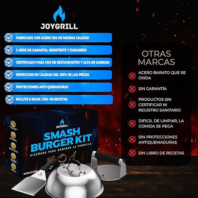 KIT JOYGRILL Smash Burger Profissional em Aço Inoxidável