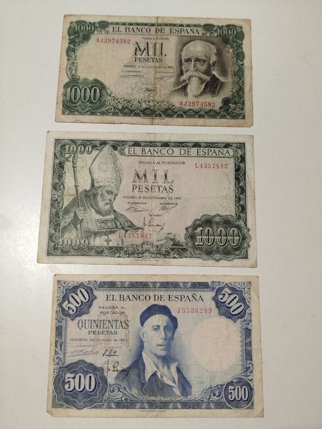 3 billetes antiguos de España. 500-1000 pesetas.