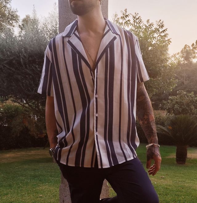 Camisa listrada manga curta - Tam L