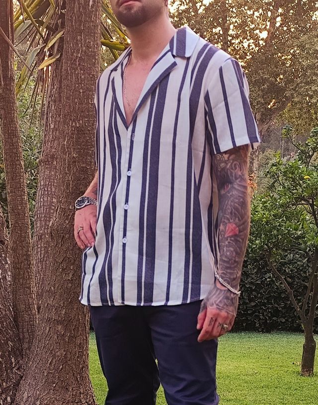 Camisa listrada manga curta - Tam L