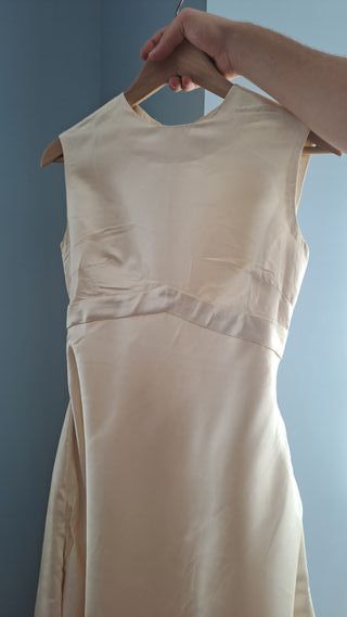 Vestido beige seda vintage