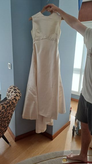 Vestido beige seda vintage