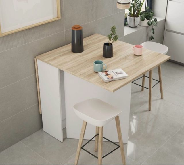 Mesa plegable blanca-madera