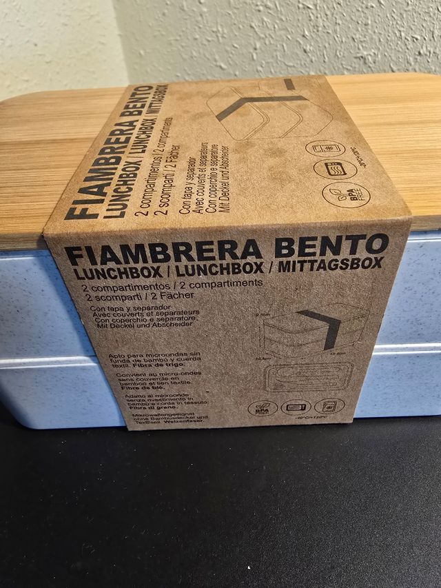 Fiambrera Bento 2 compartimentos con tapa bambú