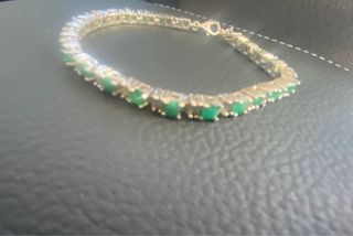 PULSERA DE PLATA DE PRIMERA LEY CON ESMERALDAS 
