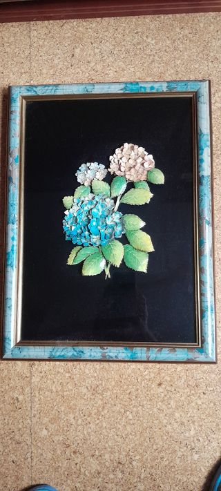 Cuadro flores relieve - marco multicolor