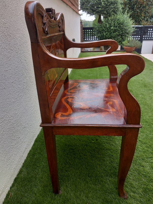 Sillón antiguo marquetería madera