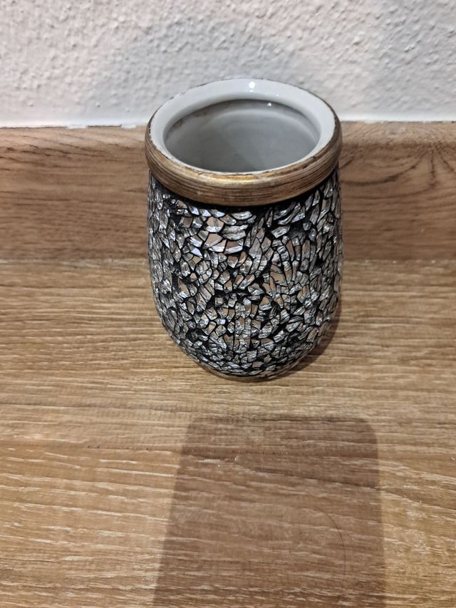 Vaso mosaico baño - plata, marrón