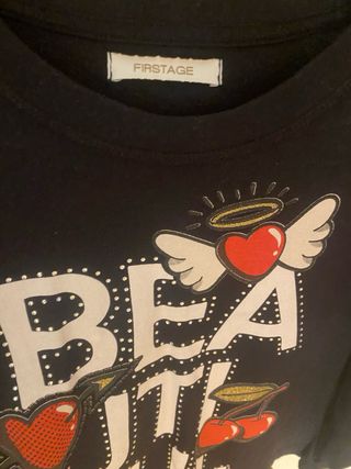 Maglietta nera in cotone con motivo