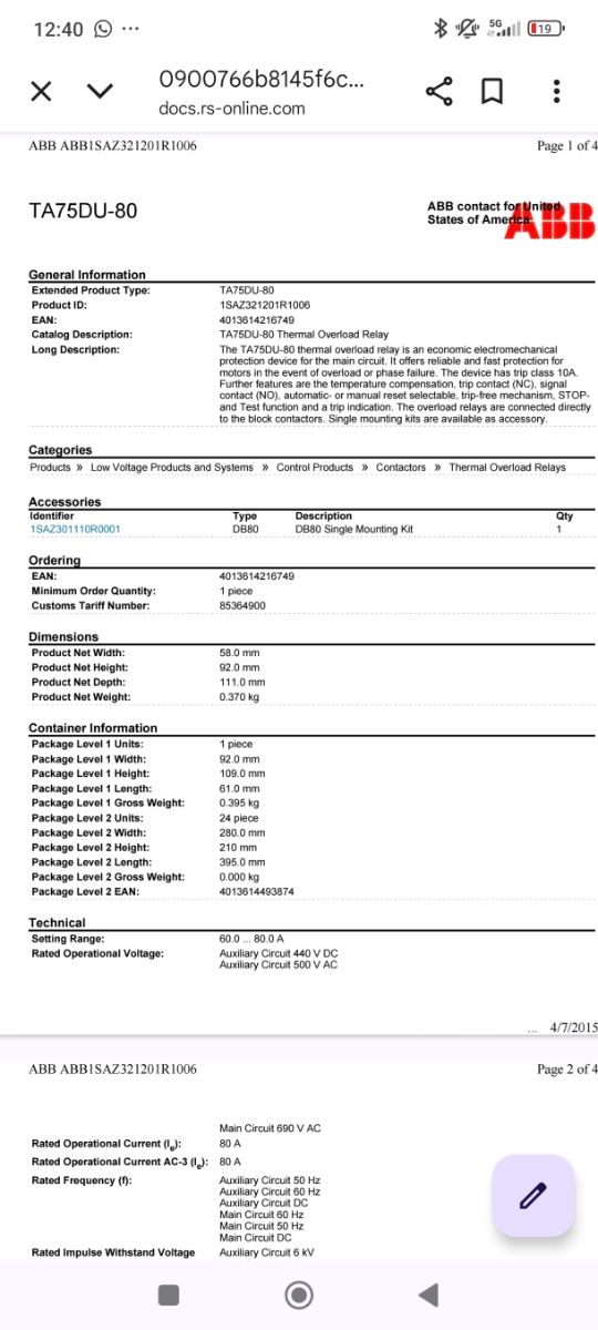 Relé térmico TA75DU-80