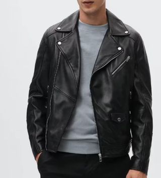 Chaqueta cuero negra Mango