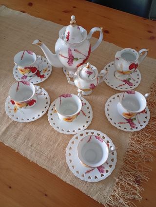 Juego té porcelana - Flores