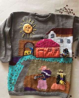 Jersey gris turquesa hecho a mano - Talla M