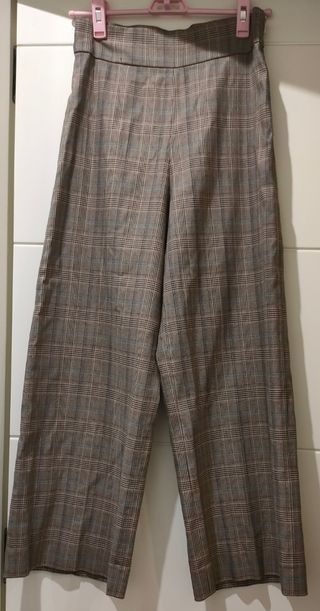 Pantalón pinzas cuadros marrón/azul