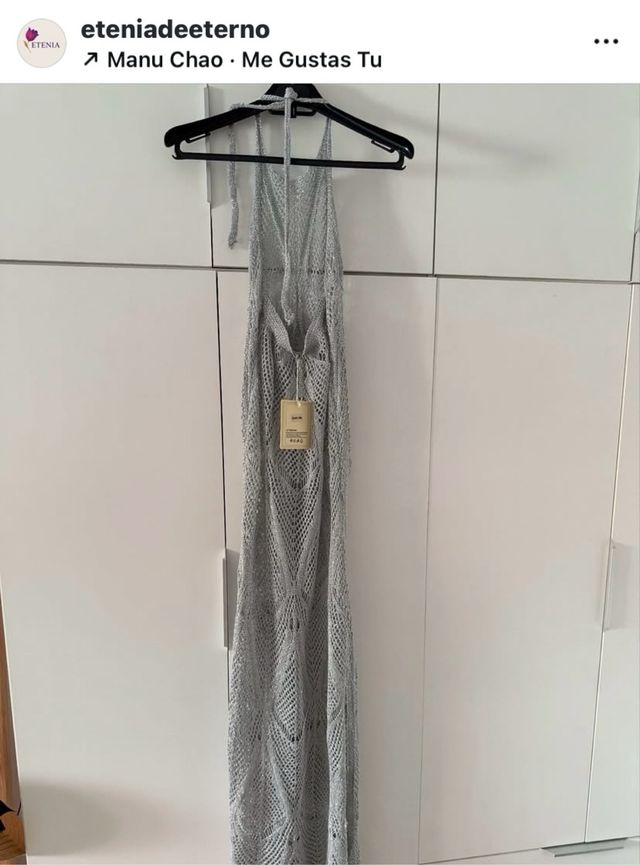 Vestido crochet plateado largo