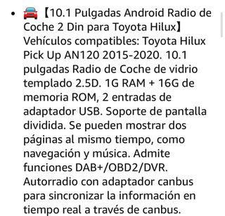 Radio Android 10.1" Toyota Hilux