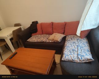 Sofá-cama chaiselongue con arcón marrón