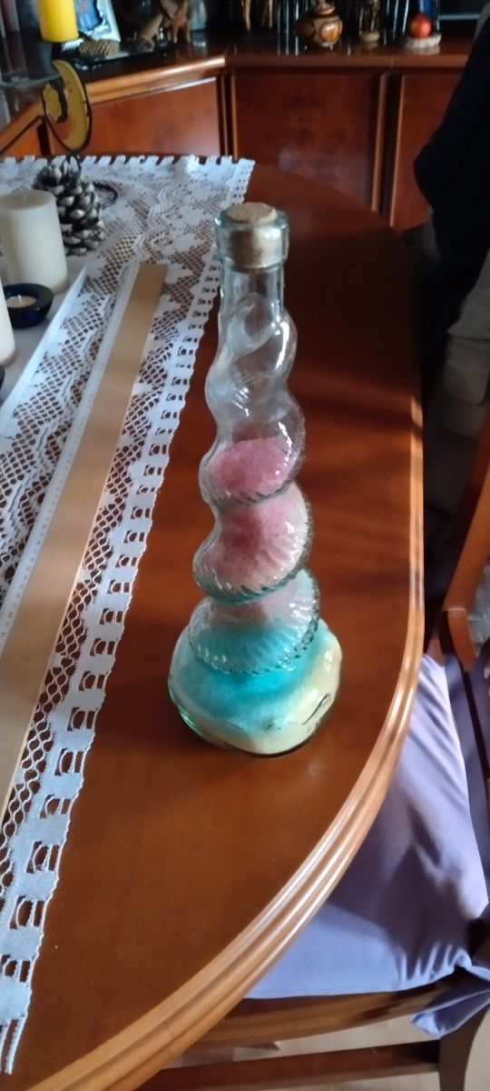 Botella decorativa cristal rosa