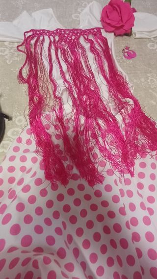 Traje Flamenco niña blanco y rosa