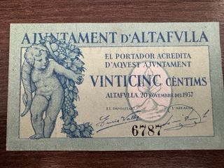 Billete 25 Céntimos Altafulla 1937